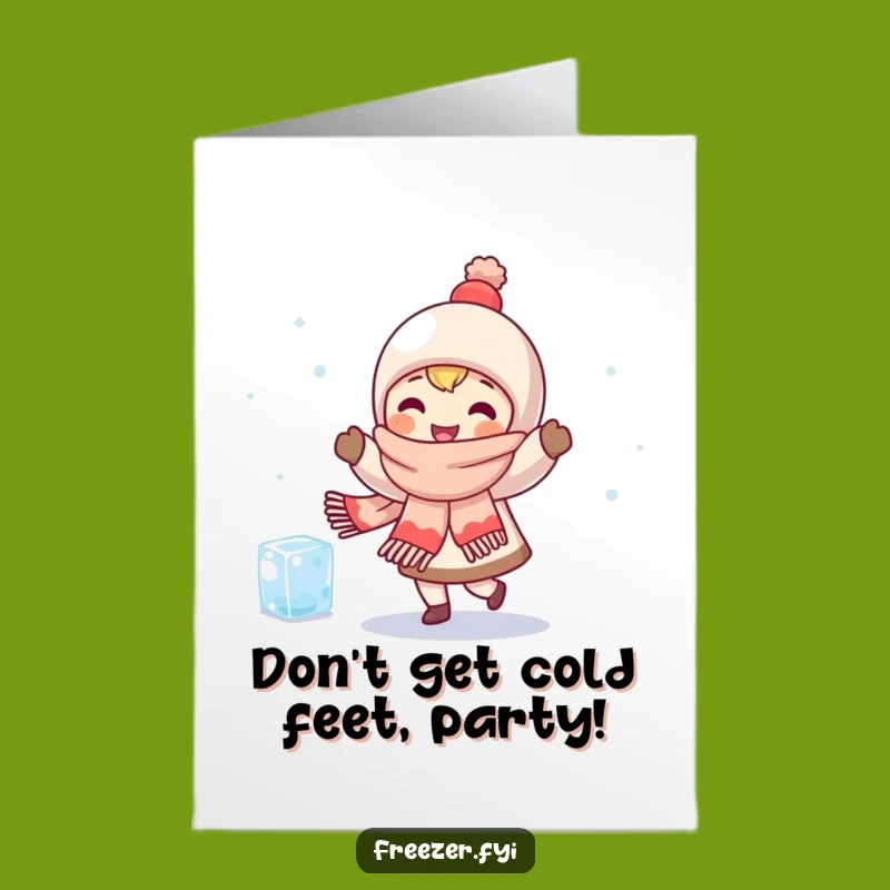 Free Printable Birthday Card: Funny Winter Dance Character - Downloadable Fun