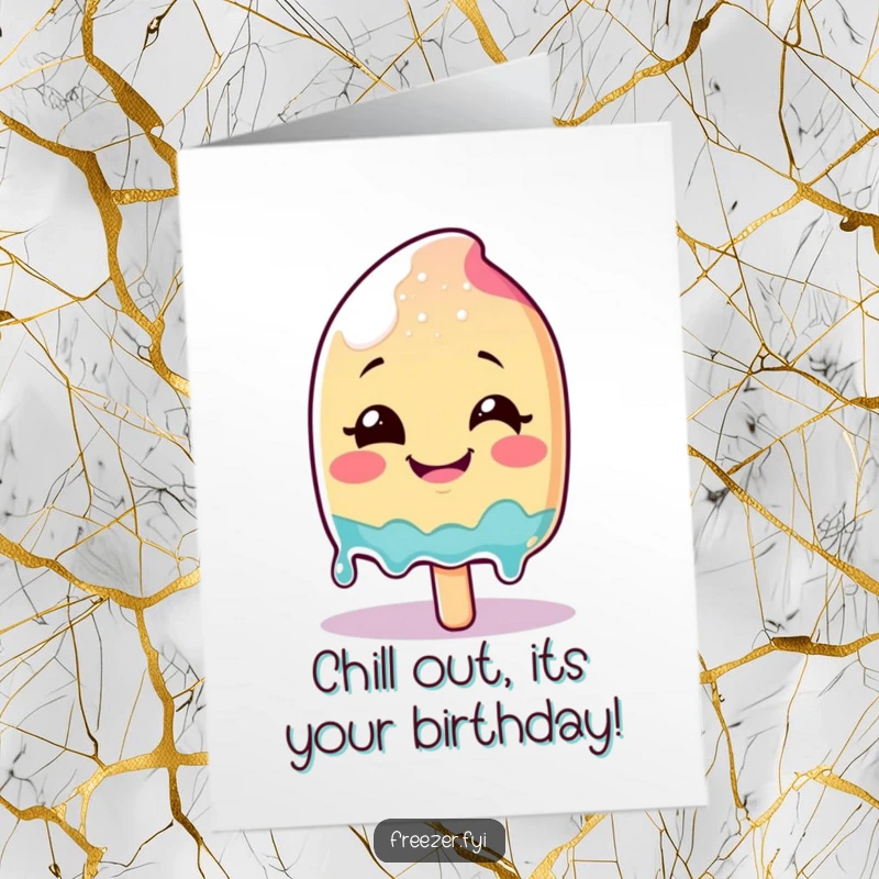 Funny Free Printable Birthday Card: A smiling popsicle character melting with glee, a sweet downloadable gift.