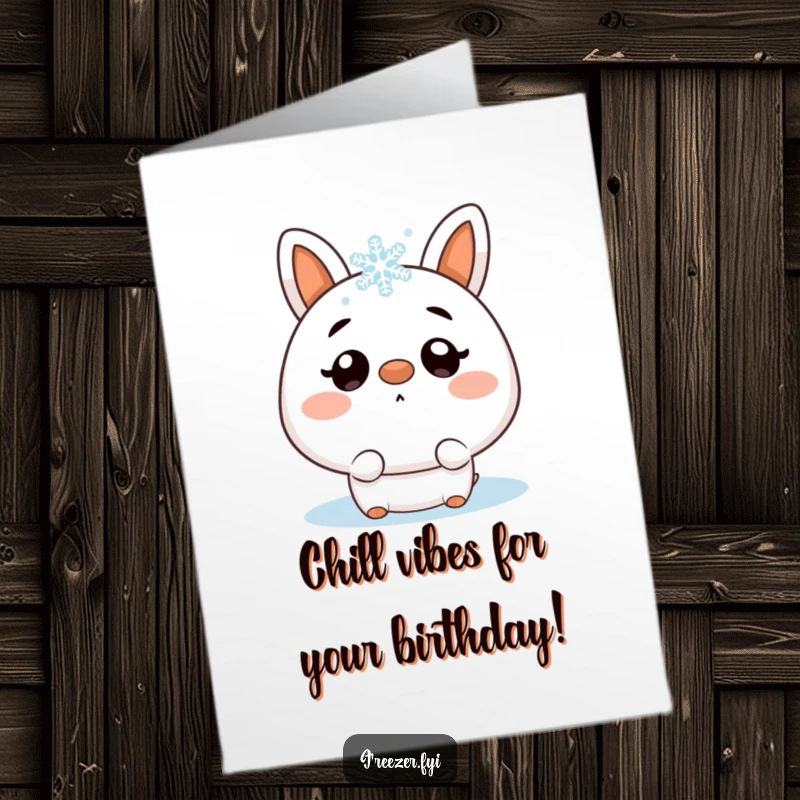 Funny Free Printable Birthday Card: A character looks utterly surprised as a delicate snowflake lands perfectly on its tiny nose.