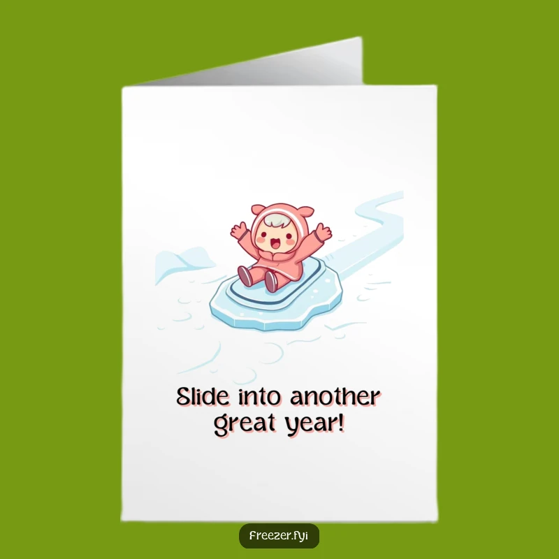Free Printable Birthday Card: Slipping Character's Joyful Slide - Funny Downloadable Gift
