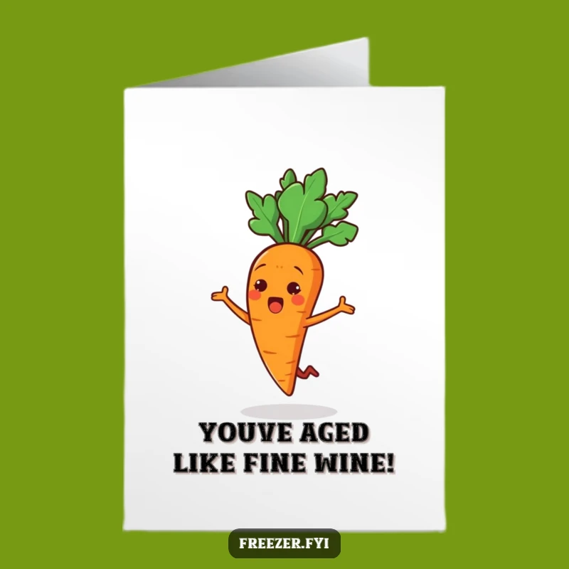 Free Printable Birthday Card: Surprised Carrot Jumping - Hilarious Downloadable Gift!