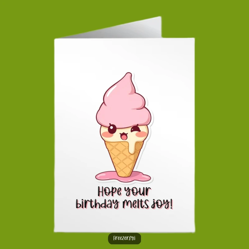 Free Printable Birthday Card: Surprised Ice Cream Cone - Melting with Joy!