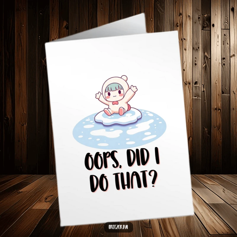 Funny Free Printable Birthday Card: A character gleefully slides on ice, arms wide, pure joy and impending doom captured for a laugh.
