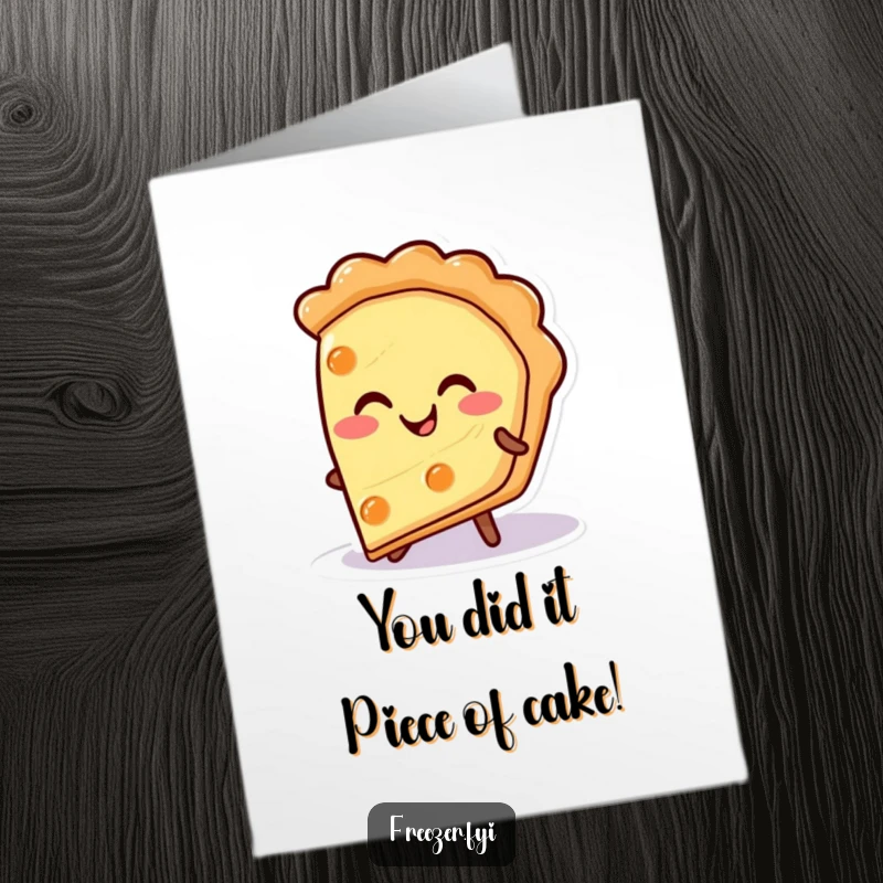 Funny Free Printable Congratulations Card: A cheerful pie slice character smiling warmly from a cold surface, sharing joy.