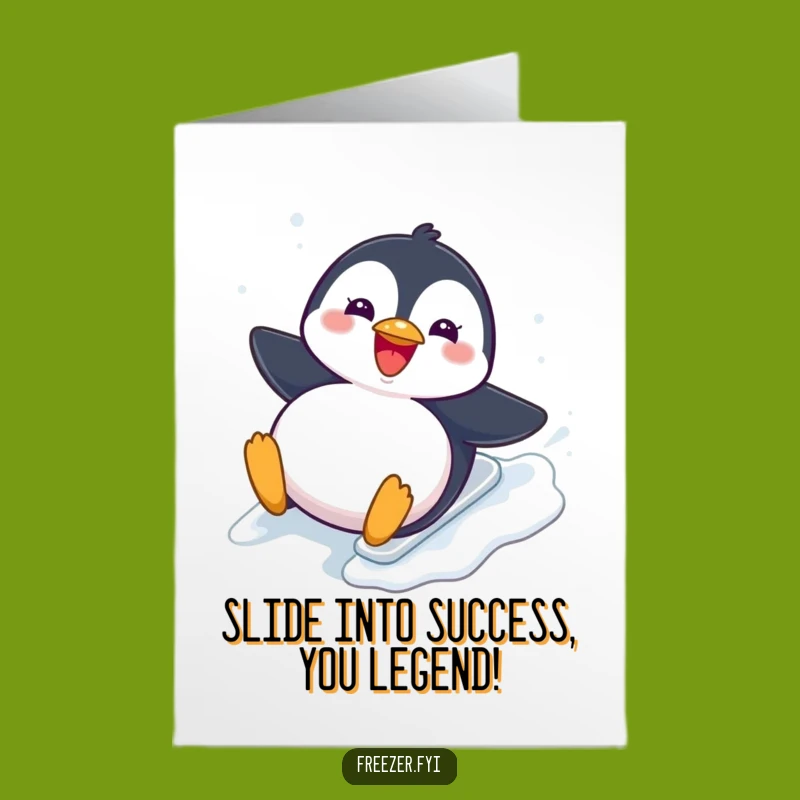 Free Printable Penguin Congrats Card - Sliding Success, Funny Downloadable Gift