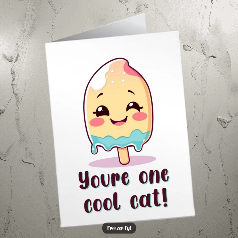 Free Printable Congratulations Card: A smiling popsicle character melting with joy, a cool and sweet downloadable gift.