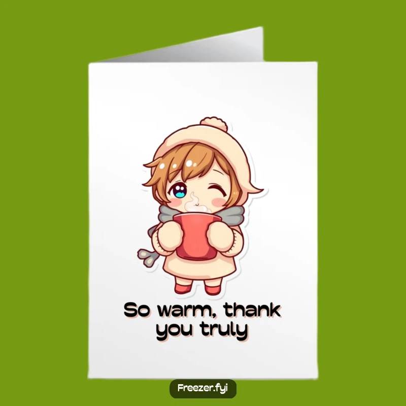 Free Printable Cozy Thank You Card: Warm Gratitude Character Downloadable