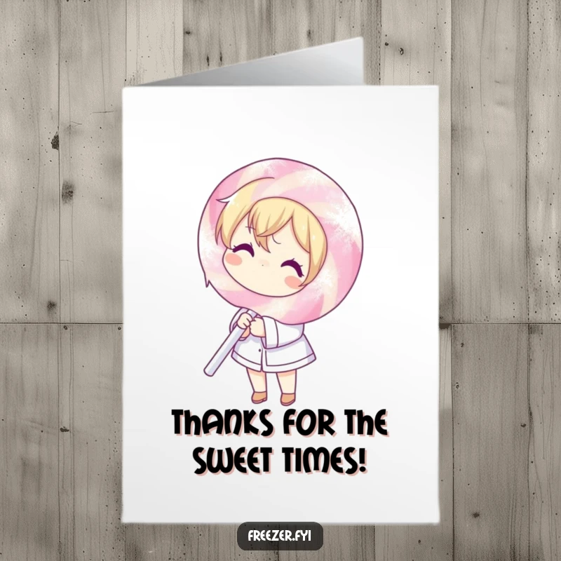 Funny Free Printable Thank You Card: Character with a giant frosted lollipop, a humorous and appreciative downloadable.