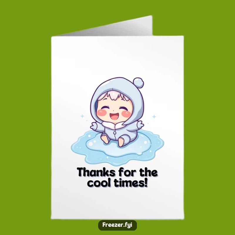 Free Printable Thank You Card: Frosty Character's Happy Slide - Downloadable