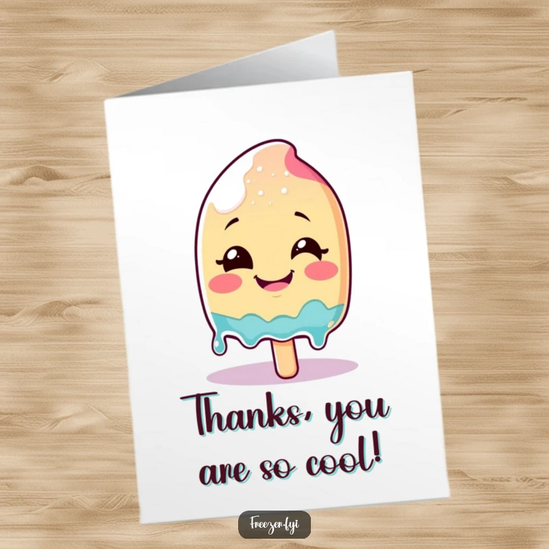 Funny Free Printable Thank You Card: A happy popsicle character melting slightly, a sweet and downloadable summer gift.
