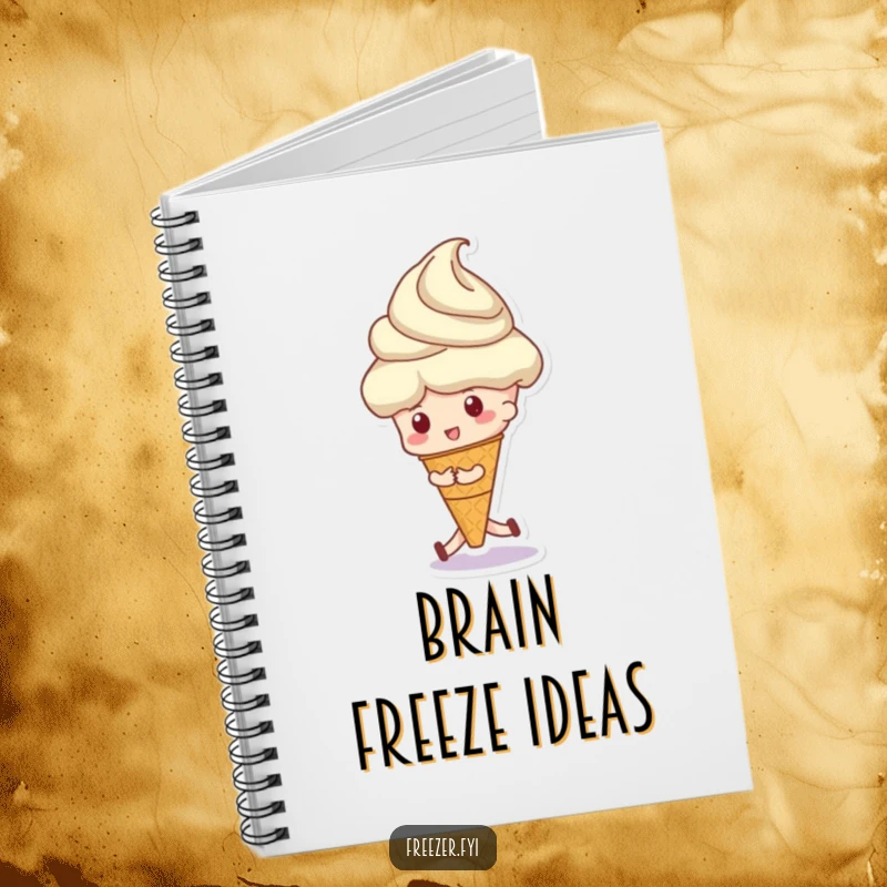 Funny notebook cover featuring a character playfully pushing a huge ice cream scoop, great for jotting down sweet ideas.