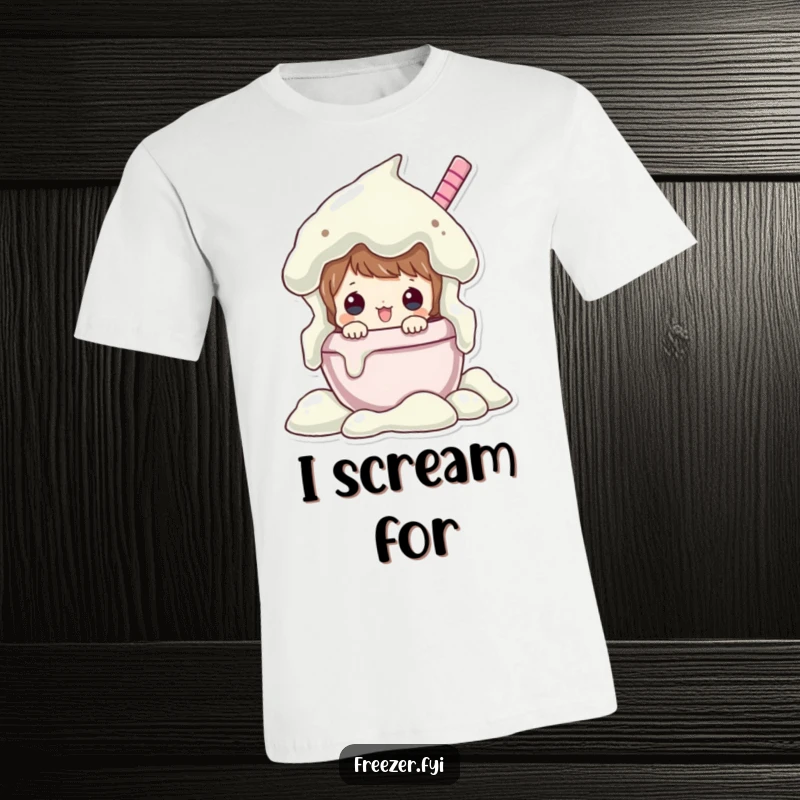 Funny t-shirt depicting a character peeking out from a very full ice cream tub, capturing the joy of a sweet escape.
