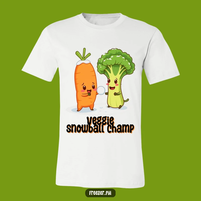 Funny Veggie Snowball T-Shirt: Carrot vs Broccoli Humor