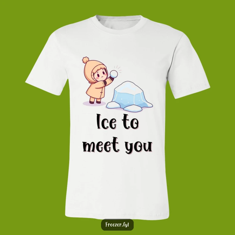 Funny Snowball Fight T-Shirt: Playful Character vs. Curious Ice Floe