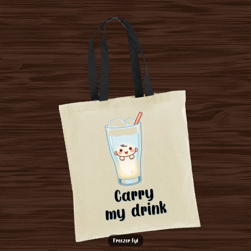 Funny Peeking Tote Bag: A versatile tote featuring a smiling character peeking out from a frosty drink glass, great for carrying essentials with humor.