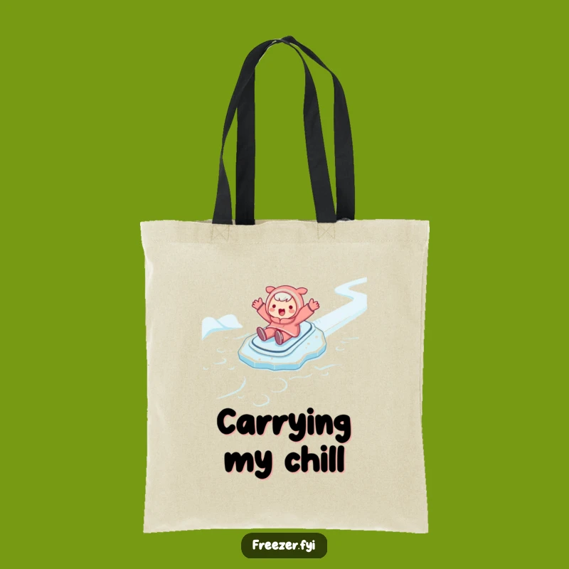 Funny Ice Slide Tote Bag: Carry Your Joyful Winter Character Design