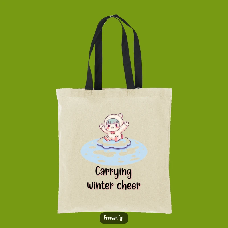 Funny Puddle Slide Tote Bag: Character's Winter Mishap - Eco-Friendly Funny Gift