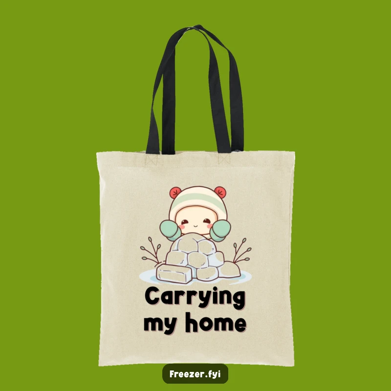Funny Igloo Builder Tote Bag: Mittened Character Hauling Ice, Practical Humorous Gift