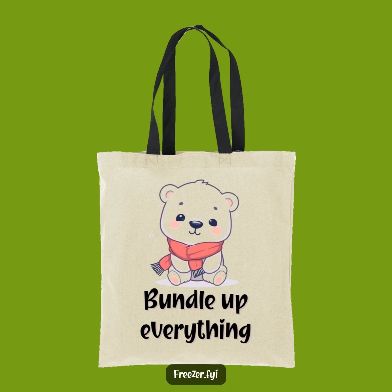 Funny Polar Bear Scarf Tote Bag: Carry Cute Winter Vibes